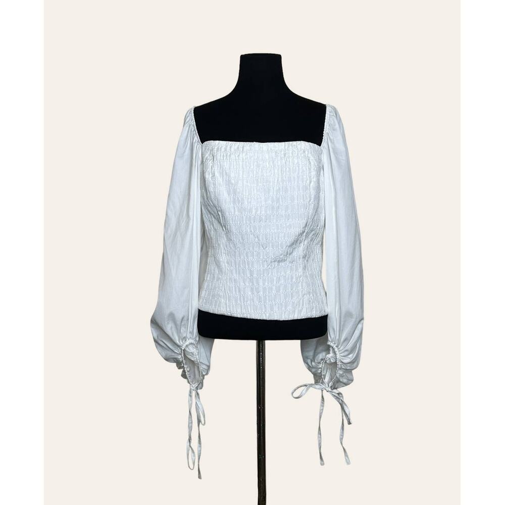 Federica Tosi white puff long sleeves peasant blouse size 46 - Large